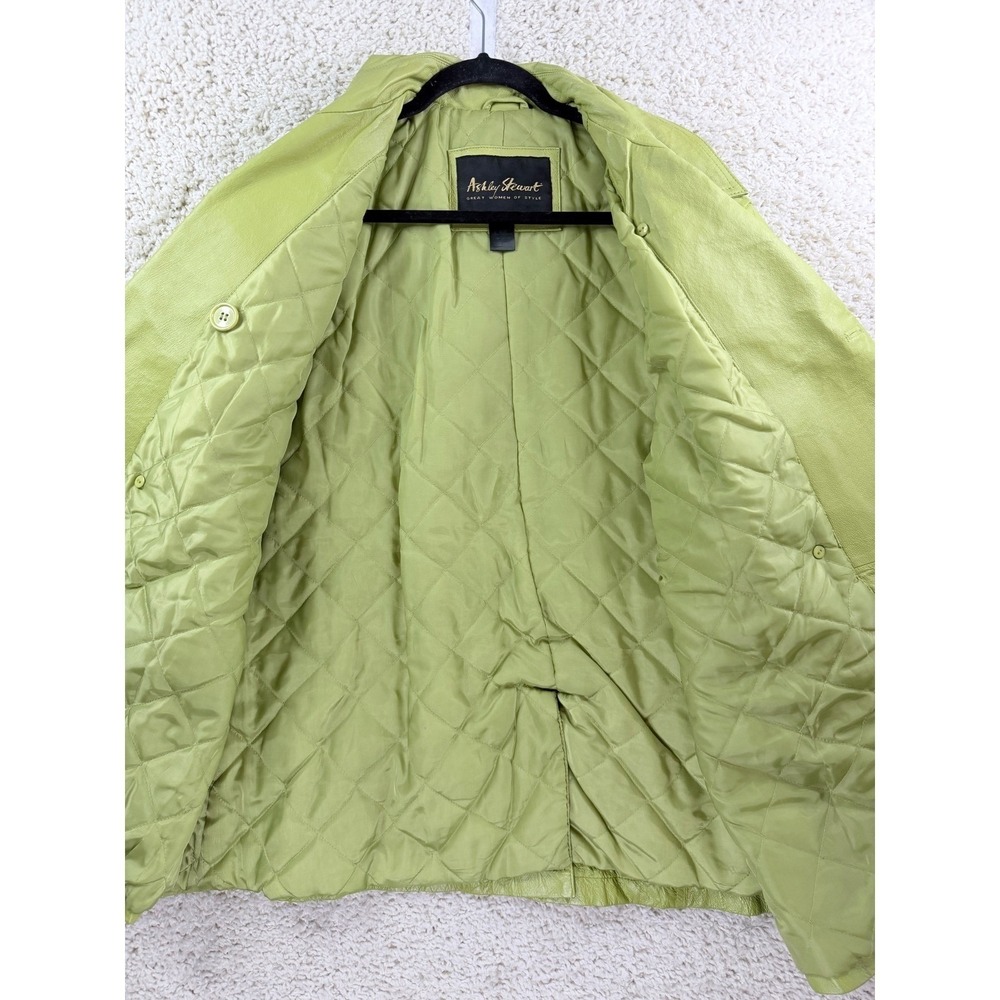 Ashley Stewart Leather Jacket Women 2XL Green Good Double Breasted Pea Coat - Picture 9 of 14
